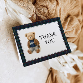 Convite Classic Plaid Teddy Bear Baby Shower Thank You