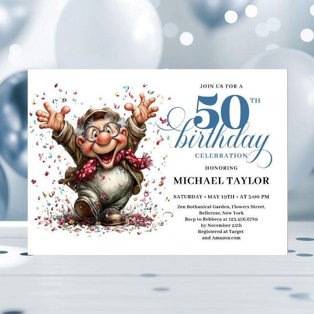 Convite Classic Quirky Man 50th Birthday Whimsical Humor  (Classic Quirky Man 50th Birthday Whimsical Humor Invitation

)