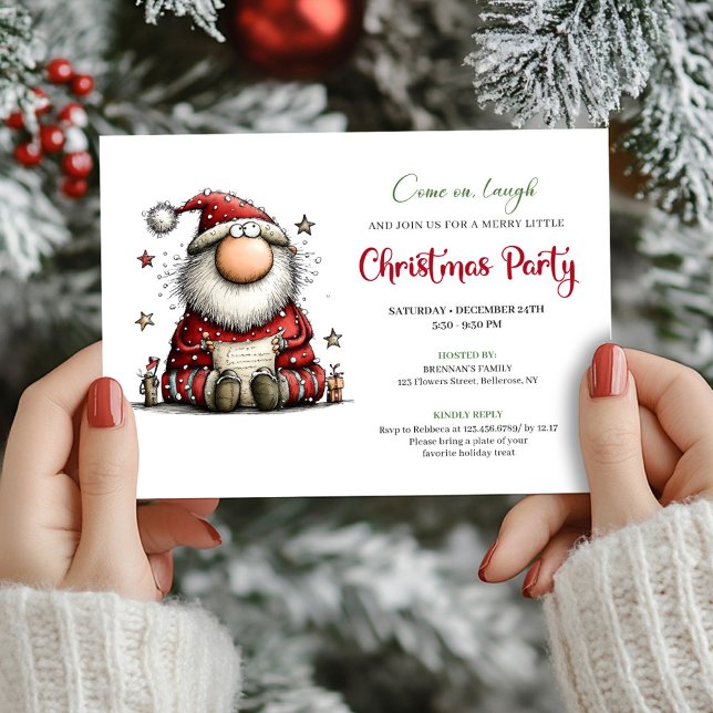 Convite Classic Quirky Santa Hand Drawn Festive Invitation (Classic Quirky Santa Hand Drawn Festive Invitation)