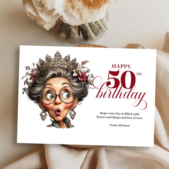 Convite Classic Quirky Woman 50th Birthday Whimsical Card (Classic Quirky Woman 50th Birthday Whimsical Greeting Card

)