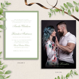 Convite Classic Real Sage Green Script & Photo Wedding