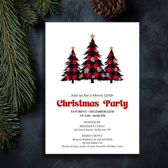 Convite Classic Red Black Plaid Holiday Party Printable (Classic Red Black Plaid Holiday Party Printable)