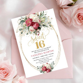 Convite Classic Red Blush Floral Sweet 16 Birthday Invite