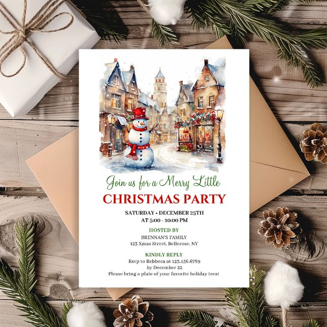 Convite Classic red green Christmas scene party card (Classic red green Christmas scene party card)