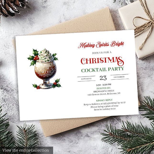 Convite Classic Red Green Festive Cocktails Party Invites (Classic Red Green Festive Cocktails Party Invitation)