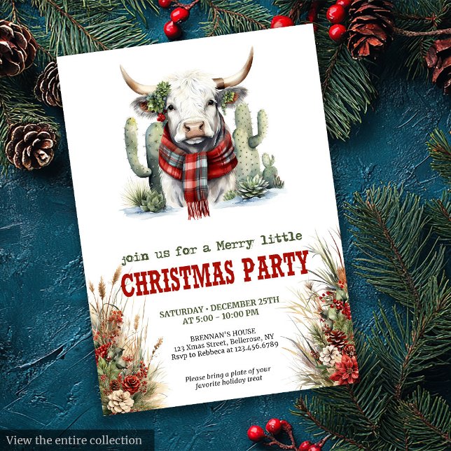 Convite Classic Red Green Highland Cow Christmas Invite (Classic Red Green Cowboy Christmas Invite)