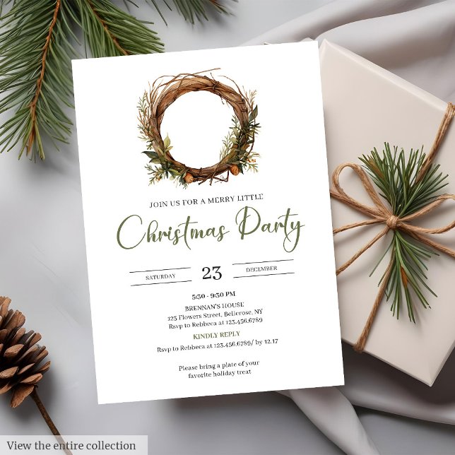 Convite Classic Red Green Minimalist Elegant Xmas Party   (Classic Red Green Minimalist Elegant Xmas Party Invitation)