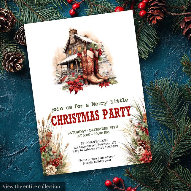 Convite Classic red green ranch Christmas party invite (Classic red green ranch Christmas party invite

)