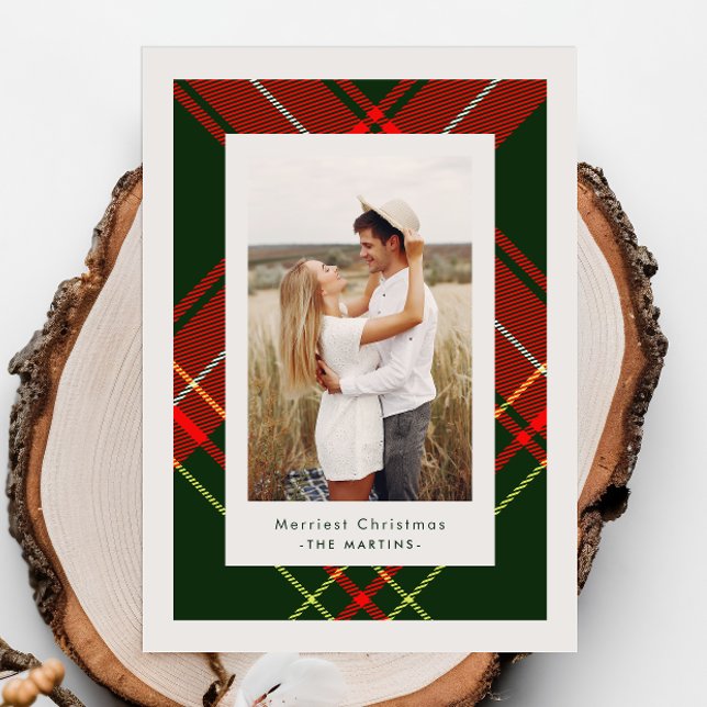 Convite Classic Red Plaid Three Photo Christmas Card (Criador carregado)