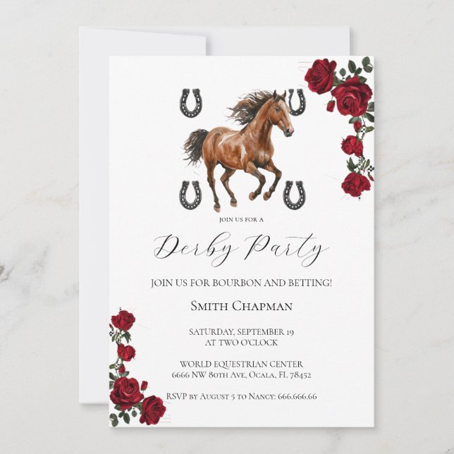 Convite Classic Red Rose Wreath Kentucky Derby Invitation  (Frente)