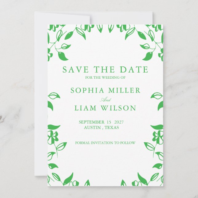 Convite Classic Retro Minimalist Green WEEDING Invite  (Frente)