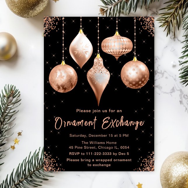 Convite Classic Rose Gold Ornament Exchange Party (Criador carregado)