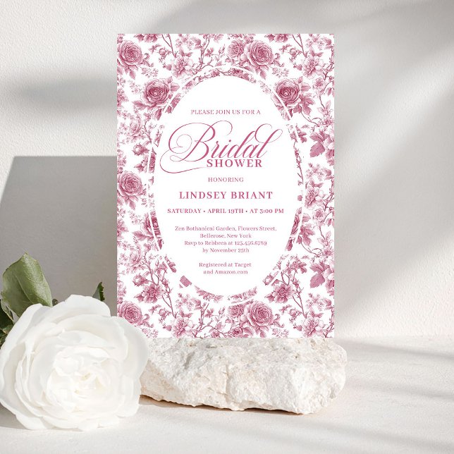 Convite Classic Rose Pattern Floral Toile Bridal Shower   (Classic Rose Pattern Floral Toile Bridal Shower Invite)
