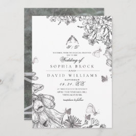 Convite Classic Rustic Black White Floral Wedding