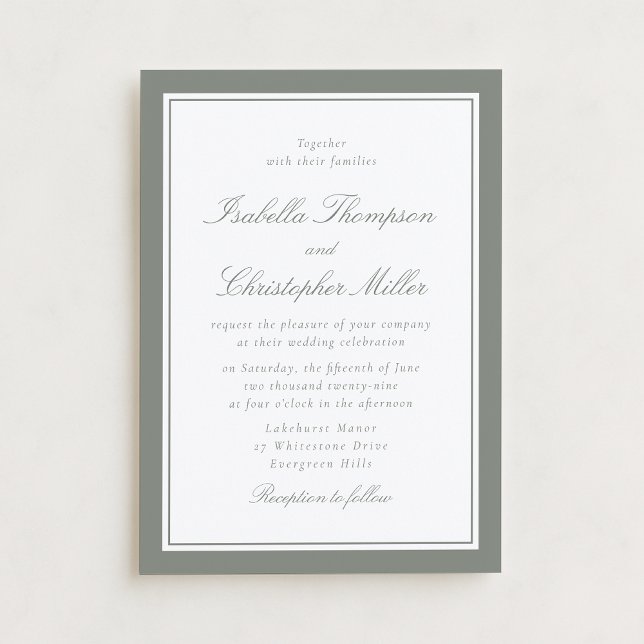 Convite Classic Sage Border Formal Wedding Invitation (Criador carregado)