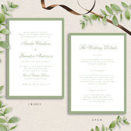 Convite Classic Sage Green Border Script Wedding Details &