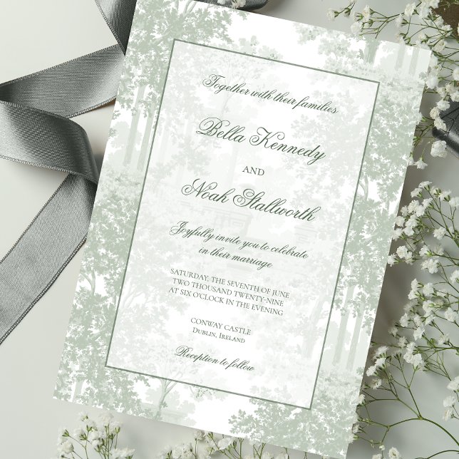 Convite Classic Sage Green Landscape Toile Wedding (Criador carregado)