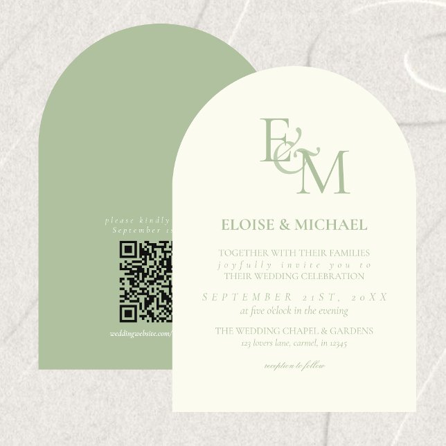 Convite Classic Sage Green Monogram Minimalist Wedding (Classic Sage Green Monogram Minimalist Wedding Invitation)