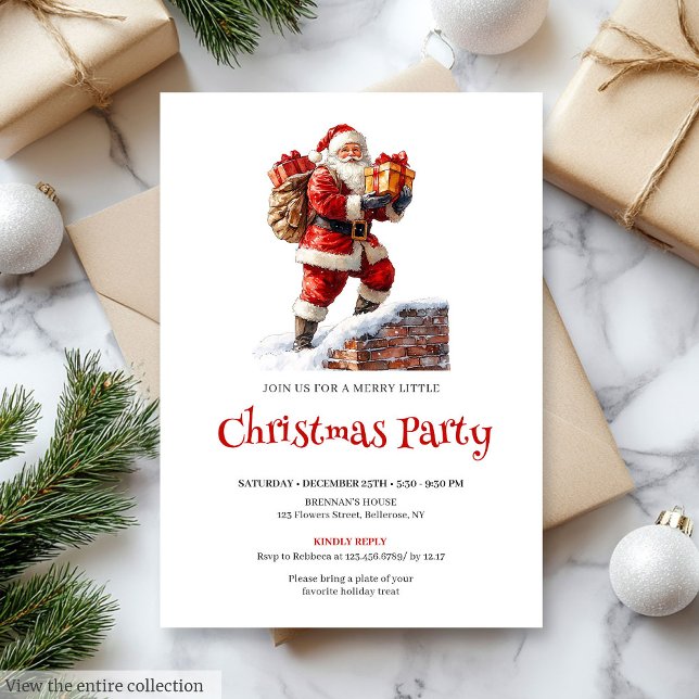 Convite Classic Santa Claus Kids Holiday Party Invitation (Classic Santa Claus Kids Holiday Party Invitation

)
