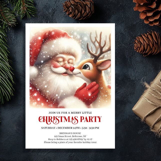 Convite Classic Santa Claus Rudolph Christmas Joyful Party (Classic Santa Claus Rudolph Christmas Joyful Party Invitation

)