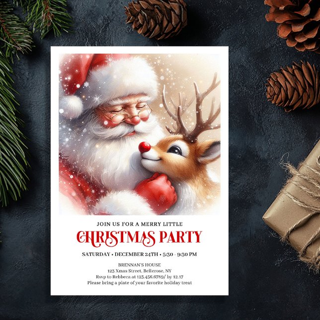Convite Classic Santa Claus Rudolph Cozy Holiday Night   (Classic Santa Claus Rudolph Cozy Holiday Night Party Invitation

)