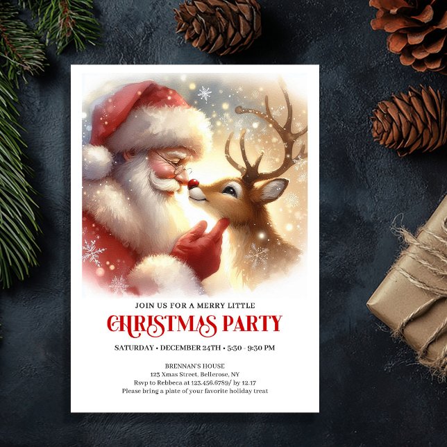 Convite Classic Santa Rudolph Holiday Party Invitation (Classic Santa Rudolph Holiday Party Invitation)