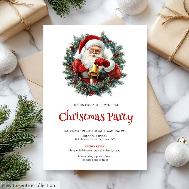 Convite Classic Santa Rustic Red Green Christmas Invite (Classic Santa Rustic Red Green Christmas Invite)