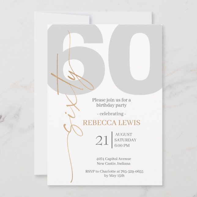 Convite Classic Simple Sixty Modern Adult Birthday (Frente)