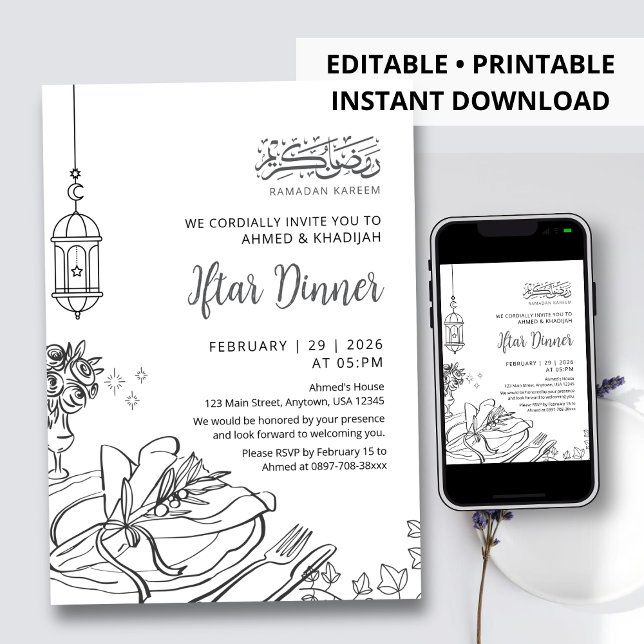 Convite Classic Sketch Table Setting Ramadan Iftar Dinner (Criador carregado)