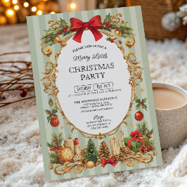 Convite Classic Stripe Red Bow Christmas Party