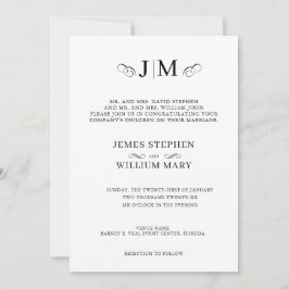 Convite Classic Traditional Monogram Calligraphy Wedding