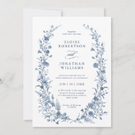 Convite Classic Victorian Blue French Garden Chic Wedding 