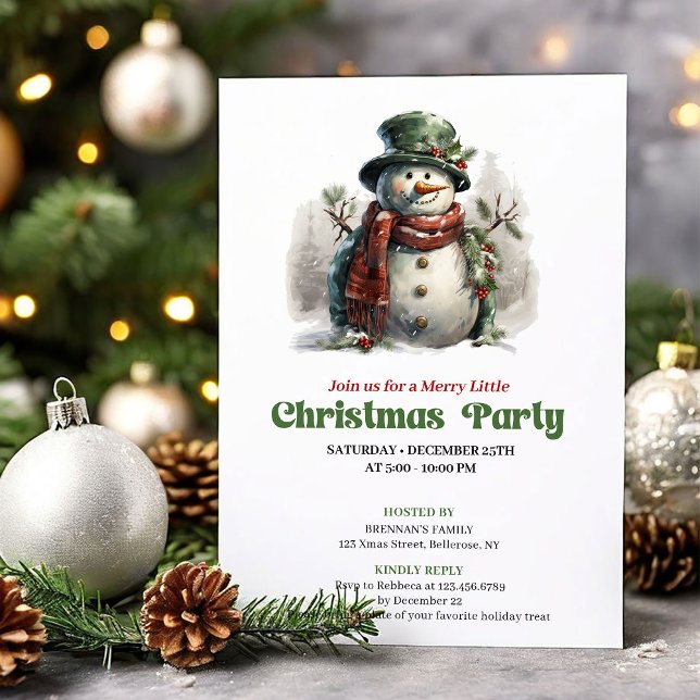 Convite Classic vintage Christmas snowman party invitation (Classic vintage Christmas angel party invitation

)