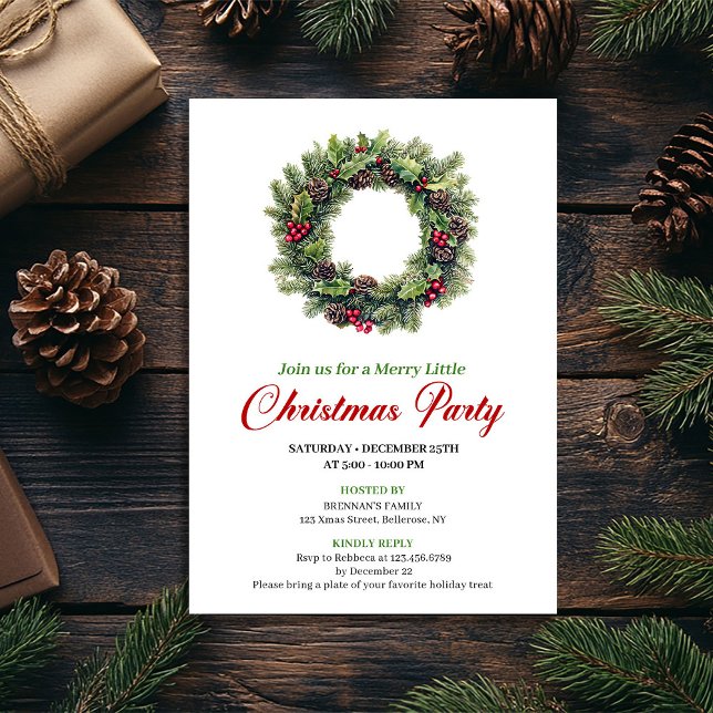 Convite Classic Watercolor Christmas Wreath Invitation (Classic Watercolor Christmas Wreath Invitation)