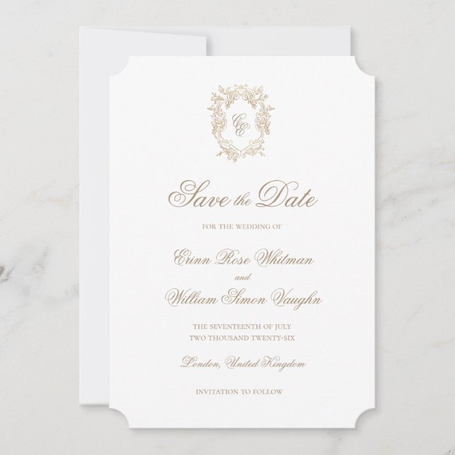 Convite Classic Wedding Crest Save The Date Invitation (Frente)