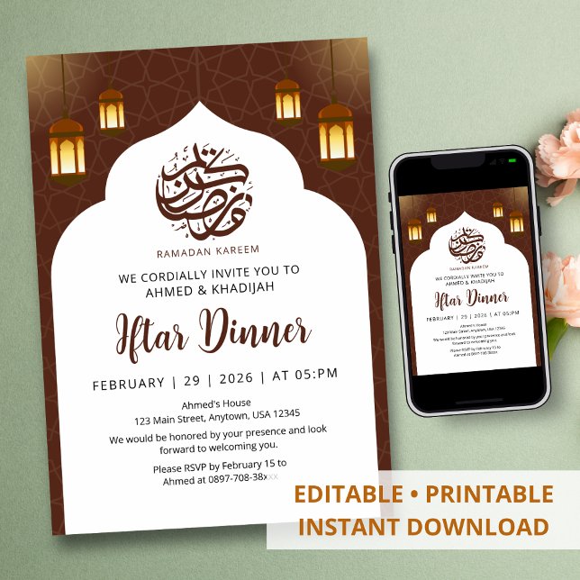 Convite Classic White Arch Lantern Ramadan Iftar (Criador carregado)