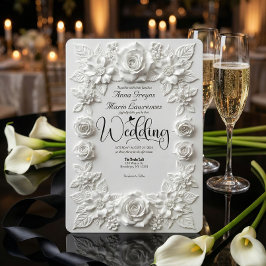 Convite Classic White Bas Relief Faux Embossed Floral 