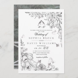 Convite Classic White Black Botanical Wedding