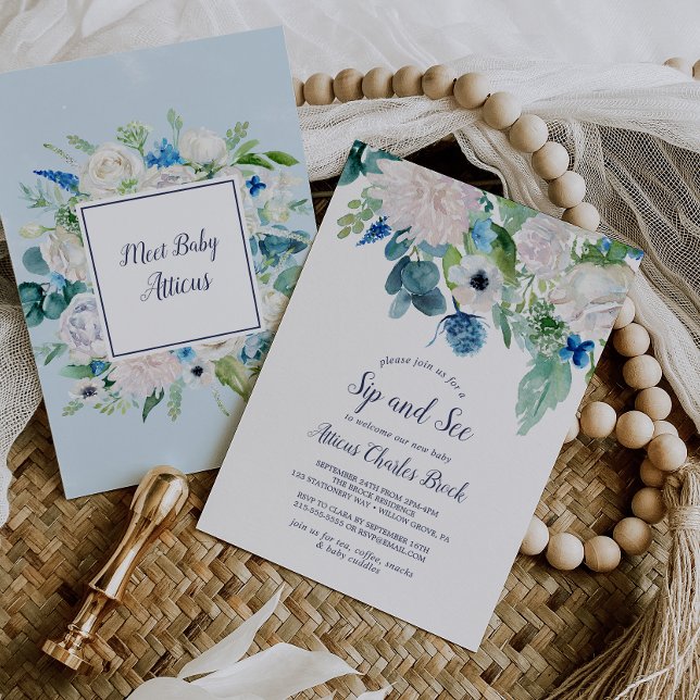 Convite Classic White Flowers Sip and See (Criador carregado)