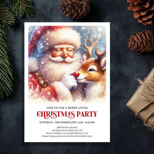 Convite Clássica Celebração de Natal de Rudolph com Papai  (Classic Santa Rudolph Christmas Eve Celebration Invitation

)