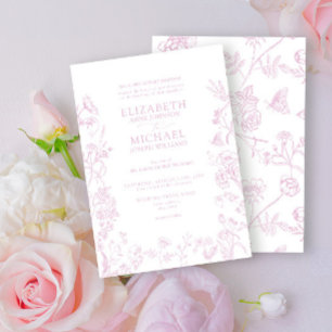 Convite Clássica Chinoiserie Dusty Rosa Floral Casamento