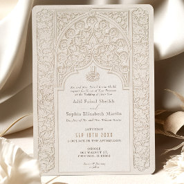 Convite Clássica Creme Lace Casamento Artista Islâmica