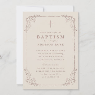 Convite Clássica Densidade Neutral Floral Baptismo