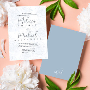 Convite Clássica Elegante Caligrafia Floral Dusty Azul