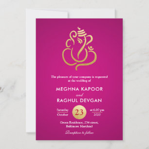 Convite Clássica Faux Gold Foil Ganesha/Casamento Rosa Ind