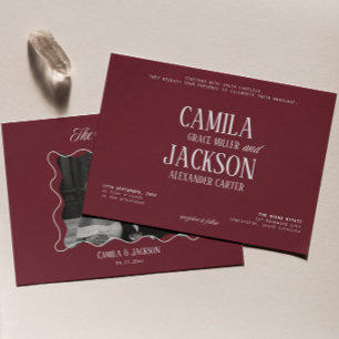 Convite Clássica Foto de Casamento Burgundy Old Money