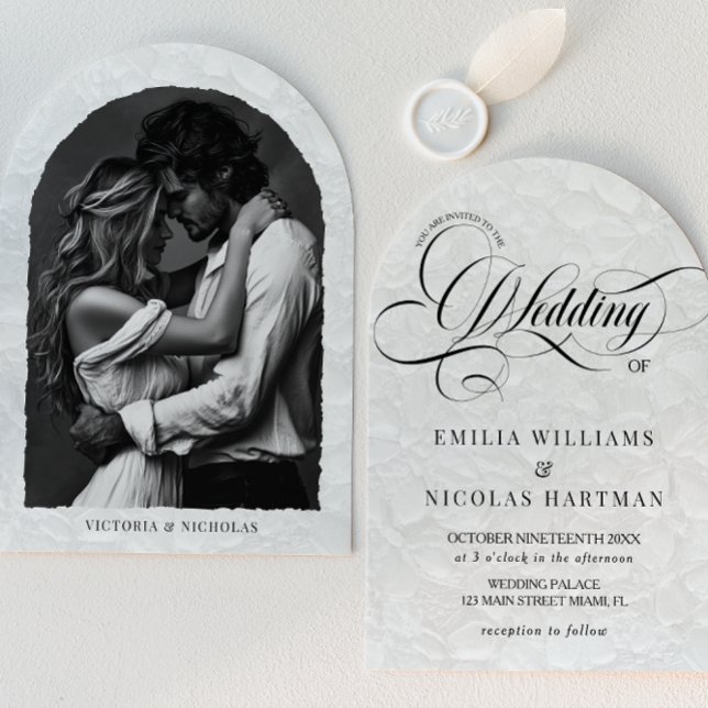 Convite Clássica Fotografia de Casamento com Caligrafia Ro (Criador carregado)