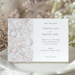 Convite Clássica Golden Lily Elegante Pastel Casamento Mor