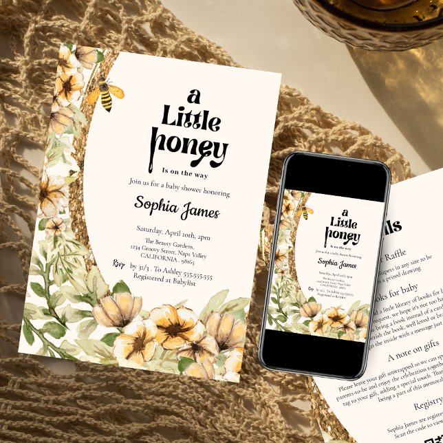 Convite Clássica | Mamãe a abelha |Um chá de fraldas de me (Criador carregado)