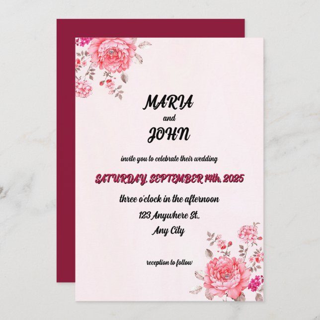 Convite Clássica Mínima Romântica Chic Elegante (Frente/Verso)